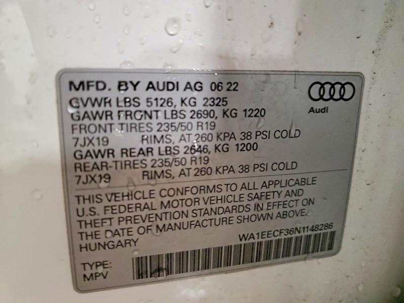 Aukcja sprzedaży 2022 Audi Q3, vin: WA1EECF36N1148286, numer aukcji: 53942736