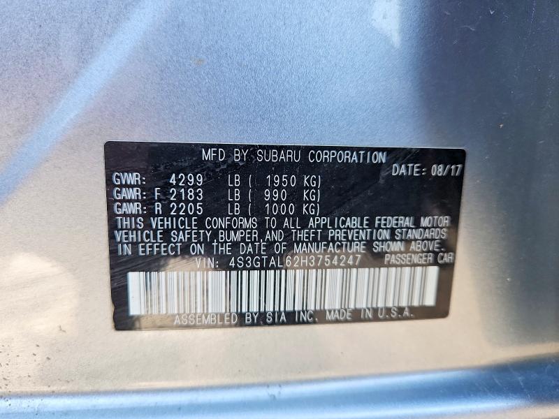 2017 Subaru Impreza მანქანა იყიდება აუქციონზე, vin: 4S3GTAL62H3754247, აუქციონის ნომერი: 51824856