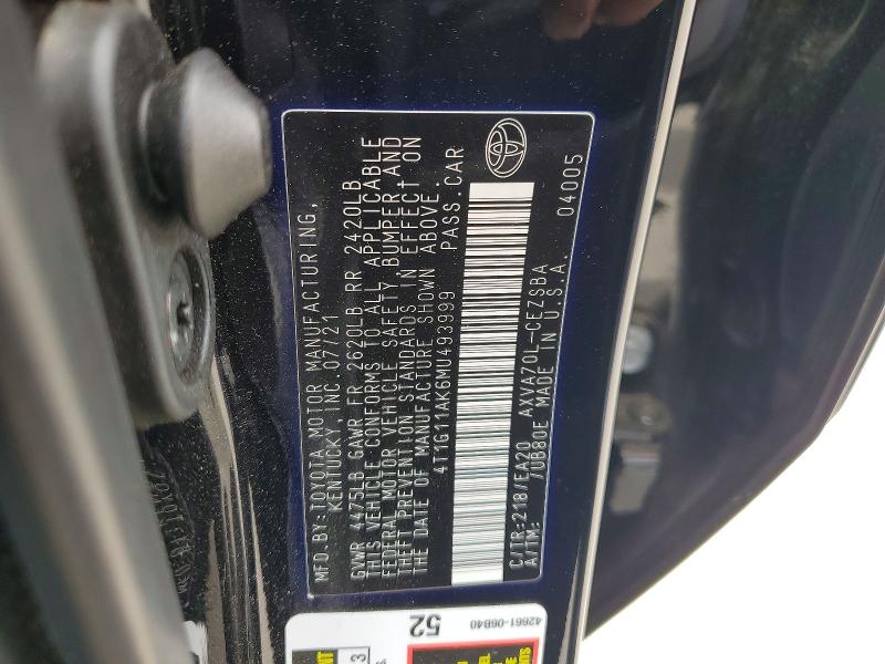 Aukcja sprzedaży 2021 Toyota Camry, vin: 4T1G11AK6MU493999, numer aukcji: 54663596