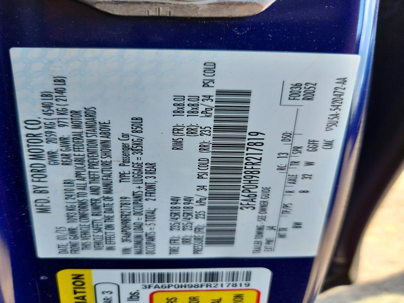 2015 Ford Fusion მანქანა იყიდება აუქციონზე, vin: 3FA6P0H98FR217819, აუქციონის ნომერი: 54485846