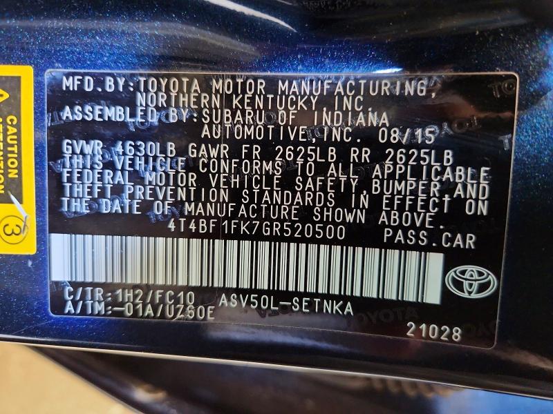 Продажа на аукционе авто 2016 Toyota Camry, vin: 4T4BF1FK7GR520500, номер лота: 54558176