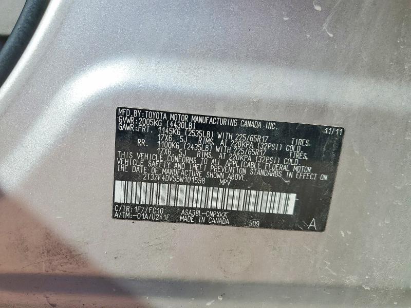 52718866 :رقم المزاد ، 2T3ZF4DV5BW101598 vin ، 2011 Toyota Rav4 مزاد بيع