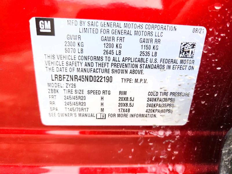 2022 Buick Envision მანქანა იყიდება აუქციონზე, vin: LRBFZNR45ND022190, აუქციონის ნომერი: 51675276