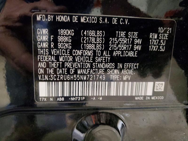 Aukcja sprzedaży 2022 Honda Hr-v, vin: 3CZRU6H55NM721749, numer aukcji: 52687616