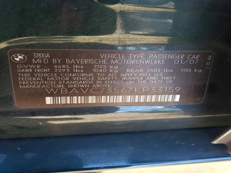 52817556 :رقم المزاد ، WBAVC73567KP33159 vin ، 2007 Bmw 328 مزاد بيع