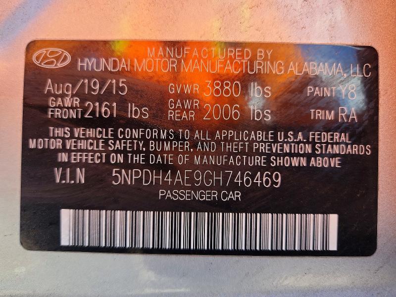 53568516 :رقم المزاد ، 5NPDH4AE9GH746469 vin ، 2016 Hyundai Elantra مزاد بيع