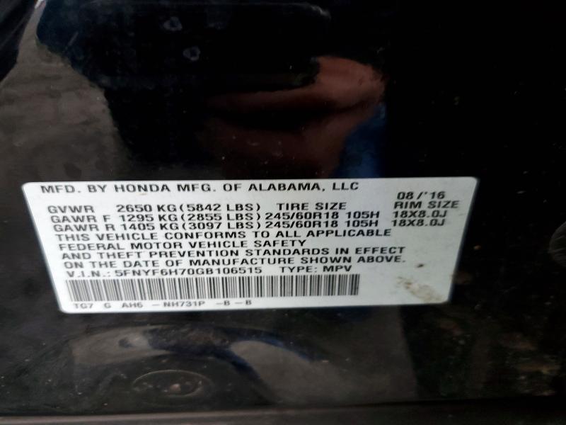 Продаж на аукціоні авто 2016 Honda Pilot, vin: 5FNYF6H70GB106515, номер лоту: 53611846