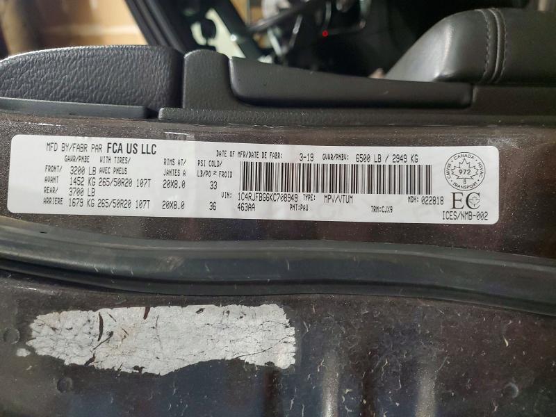 Продажа на аукционе авто 2019 Jeep Grand Cherokee, vin: 1C4RJFBG6KC708949, номер лота: 53553016