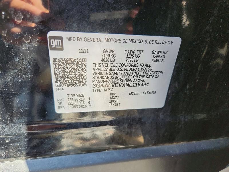 Aukcja sprzedaży 2022 Gmc Terrain, vin: 3GKALVEVXNL116494, numer aukcji: 54803116