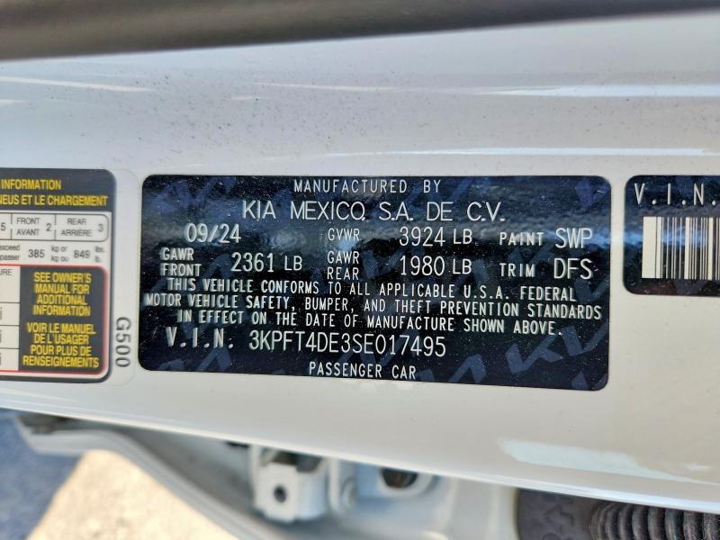 Aukcja sprzedaży 2025 Kia K4, vin: 3KPFT4DE3SE017495, numer aukcji: 52922276