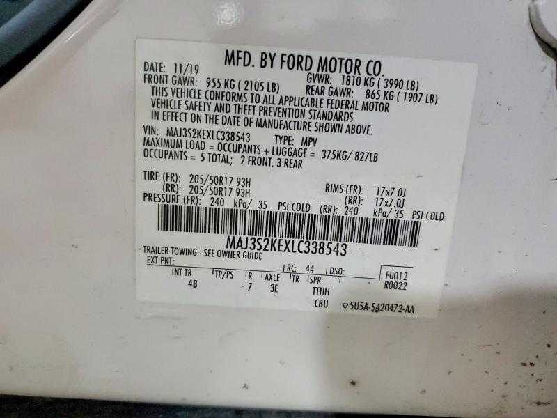 Aukcja sprzedaży 2020 Ford Ecosport, vin: MAJ3S2KEXLC338543, numer aukcji: 52732576