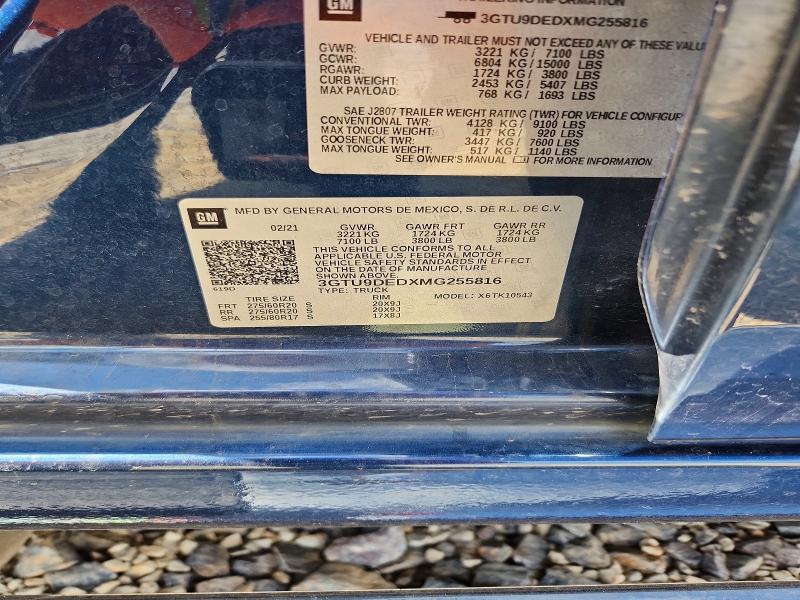 55041956 :رقم المزاد ، 3GTU9DEDXMG255816 vin ، 2021 Gmc Sierra مزاد بيع