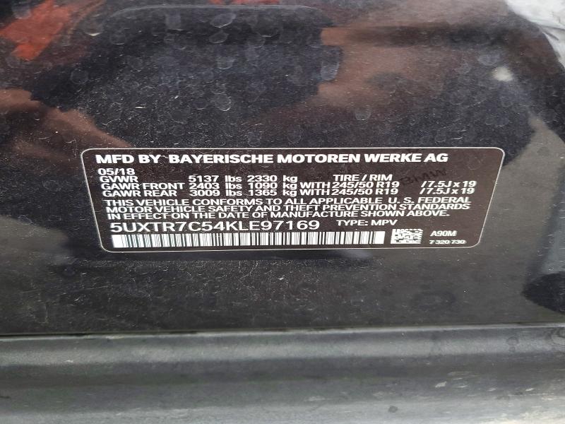53927016 :رقم المزاد ، 5UXTR7C54KLE97169 vin ، 2019 Bmw X3 مزاد بيع