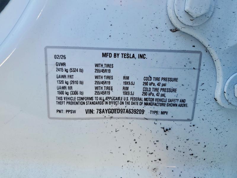 53345206 :رقم المزاد ، 7SAYGDED9TA639209 vin ، 2026 Tesla Model Y مزاد بيع