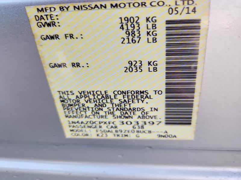 2015 Nissan Leaf მანქანა იყიდება აუქციონზე, vin: 1N4AZ0CPXFC303397, აუქციონის ნომერი: 55193976
