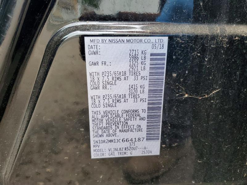 Aukcja sprzedaży 2018 Nissan Pathfinder, vin: 5N1DR2MM1JC664187, numer aukcji: 53755666