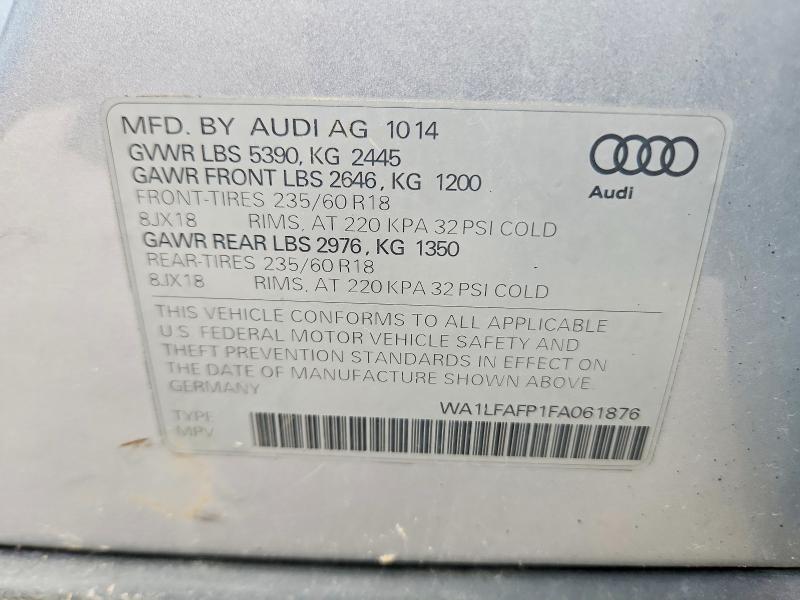 Aukcja sprzedaży 2015 Audi Q5, vin: WA1LFAFP1FA061876, numer aukcji: 52300776