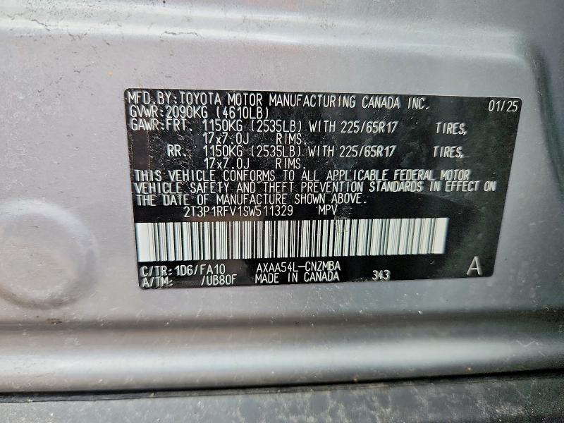 52615396 :رقم المزاد ، 2T3P1RFV1SW511329 vin ، 2025 Toyota Rav4 مزاد بيع