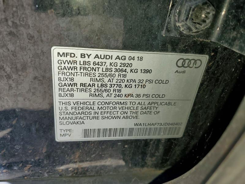 2018 Audi Q7 მანქანა იყიდება აუქციონზე, vin: WA1LHAF73JD040402, აუქციონის ნომერი: 53688646