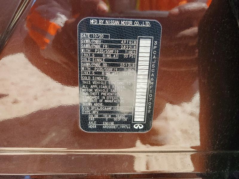 Aukcja sprzedaży 2021 Infiniti Qx50, vin: 3PCAJ5CA6MF107032, numer aukcji: 53400586