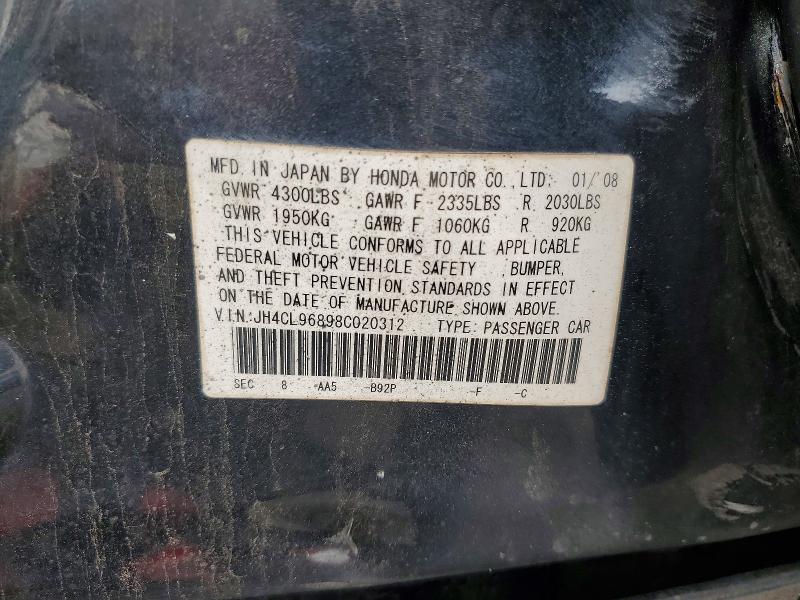 Продаж на аукціоні авто 2008 Acura Tsx, vin: JH4CL96898C020312, номер лоту: 52011186