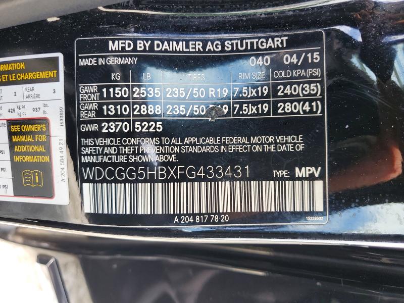 Aukcja sprzedaży 2015 Mercedes-benz Glk, vin: WDCGG5HBXFG433431, numer aukcji: 54802696