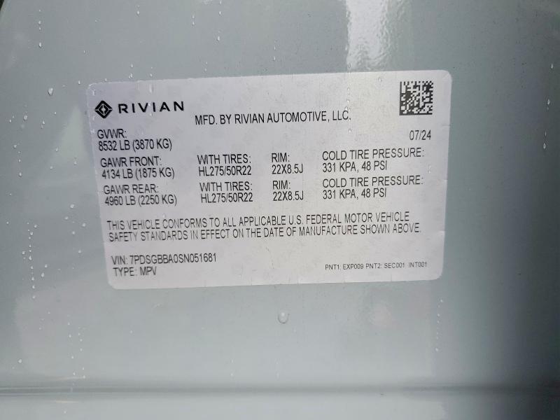 53711196 :رقم المزاد ، 7PDSGBBA0SN051681 vin ، 2025 Rivian R1s مزاد بيع