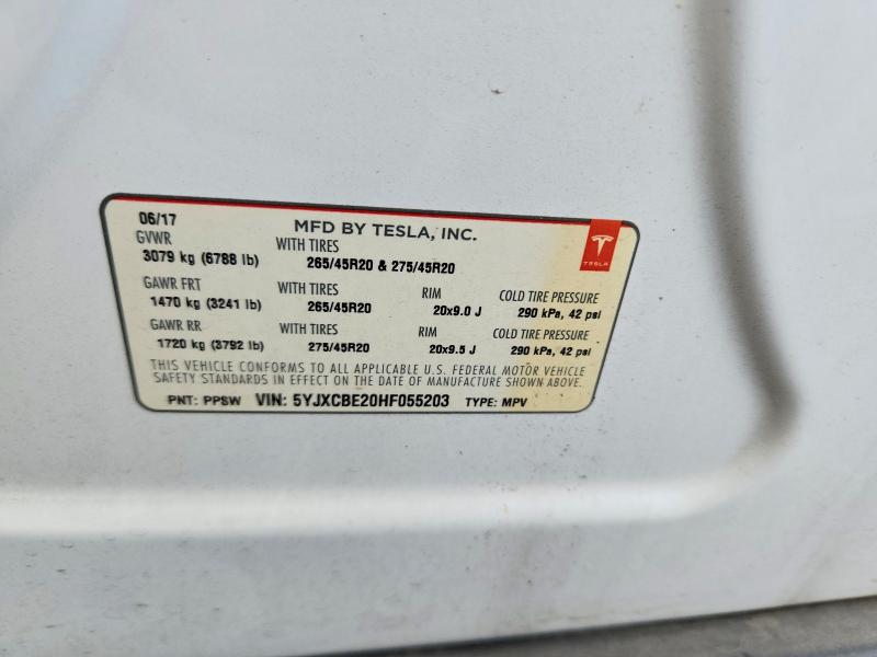 Продажа на аукционе авто 2017 Tesla Model X, vin: 5YJXCBE20HF055203, номер лота: 55167366