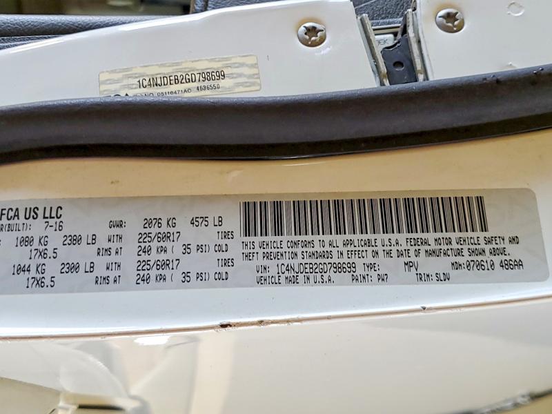 55179006 :رقم المزاد ، 1C4NJDEB2GD798699 vin ، 2016 Jeep Compass مزاد بيع