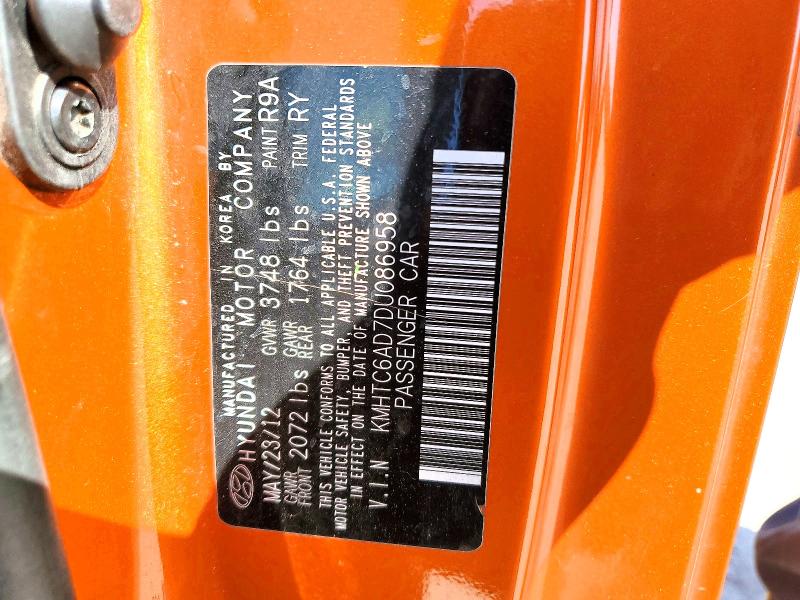 2013 Hyundai Veloster მანქანა იყიდება აუქციონზე, vin: KMHTC6AD7DU086958, აუქციონის ნომერი: 53732586