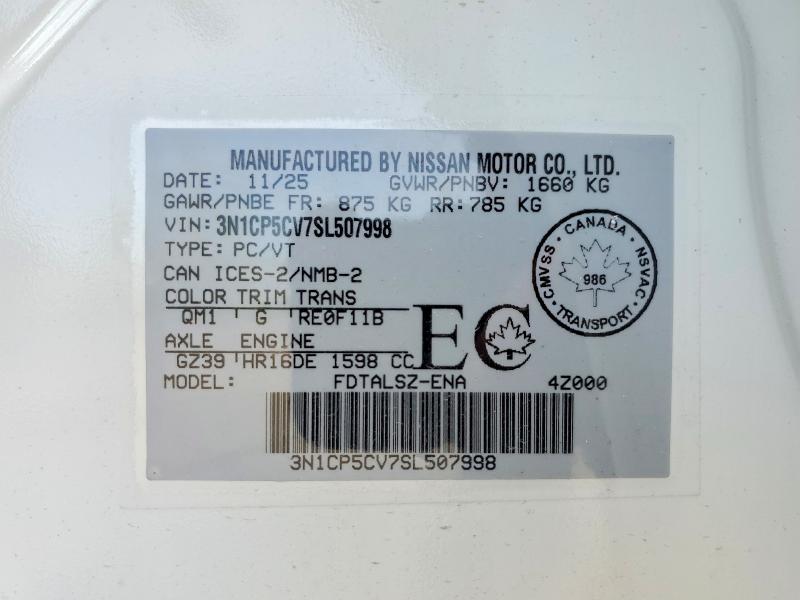2025 Nissan Kicks Play მანქანა იყიდება აუქციონზე, vin: 3N1CP5CV7SL507998, აუქციონის ნომერი: 53141506