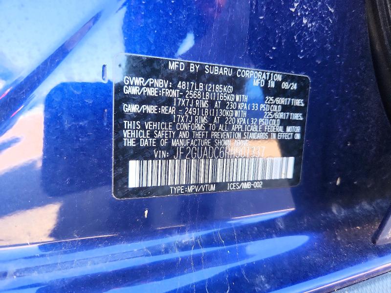 2024 Subaru Crosstrek მანქანა იყიდება აუქციონზე, vin: JF2GUADC6RH901337, აუქციონის ნომერი: 55303926
