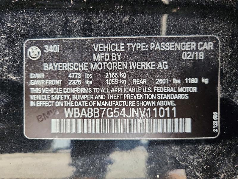 55355136 :رقم المزاد ، WBA8B7G54JNV11011 vin ، 2018 Bmw 340 مزاد بيع
