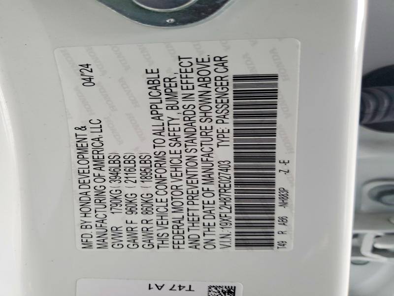 Aukcja sprzedaży 2024 Honda Civic, vin: 19XFL2H87RE027403, numer aukcji: 52565446