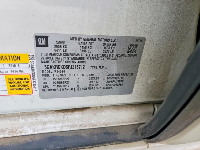 2015 Buick Enclave მანქანა იყიდება აუქციონზე, vin: 5GAKRCKD6FJ215712, აუქციონის ნომერი: 53127256