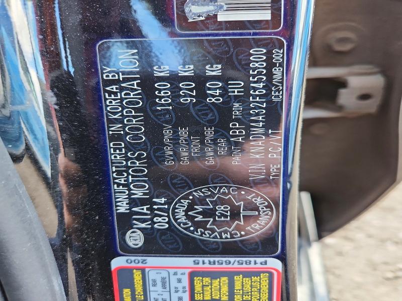 52889886 :رقم المزاد ، KNADM4A32F6455800 vin ، 2015 Kia Rio مزاد بيع
