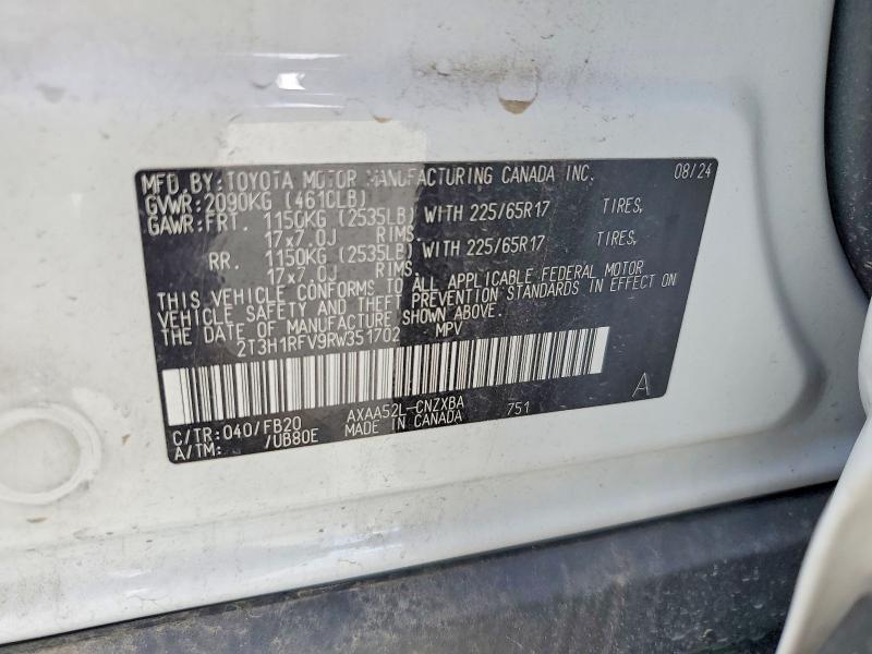 Продажа на аукционе авто 2024 Toyota Rav4, vin: 2T3H1RFV9RW351702, номер лота: 55131516