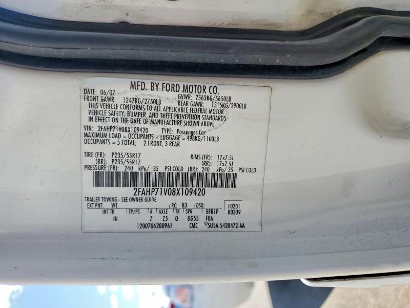 2008 Ford Crown Victoria მანქანა იყიდება აუქციონზე, vin: 2FAHP71V08X109420, აუქციონის ნომერი: 55242656