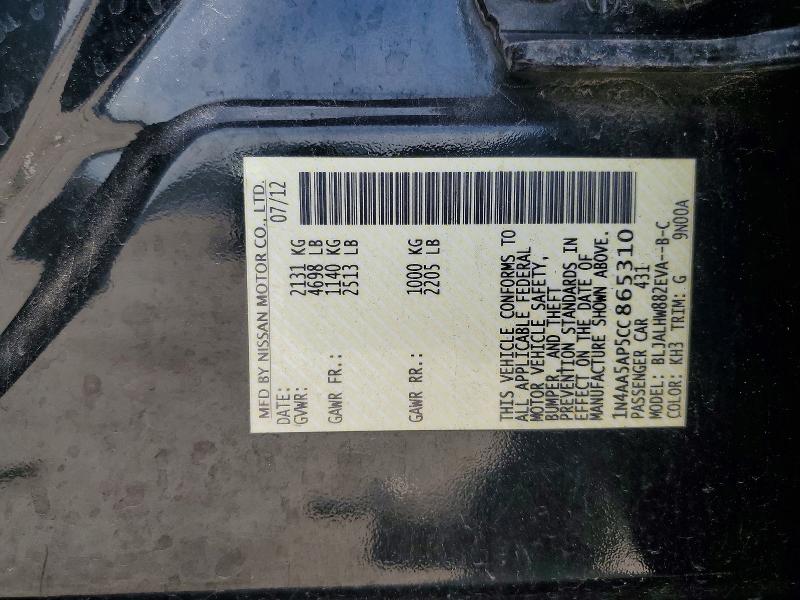 Продаж на аукціоні авто 2012 Nissan Maxima, vin: 1N4AA5AP5CC865310, номер лоту: 55029916