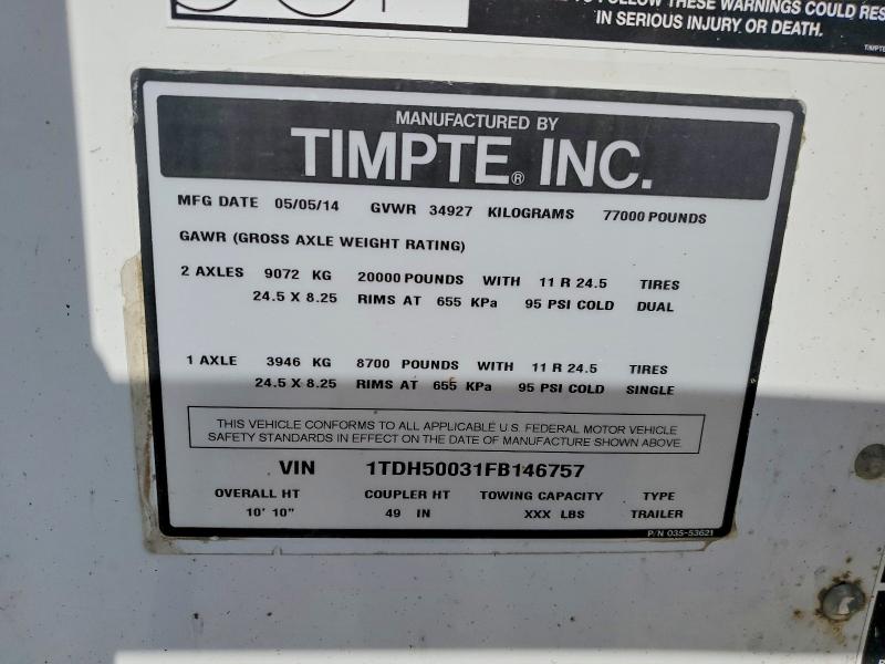 51858726 :رقم المزاد ، 1TDH50031FB146757 vin ، 2015 Timpte Unknown مزاد بيع