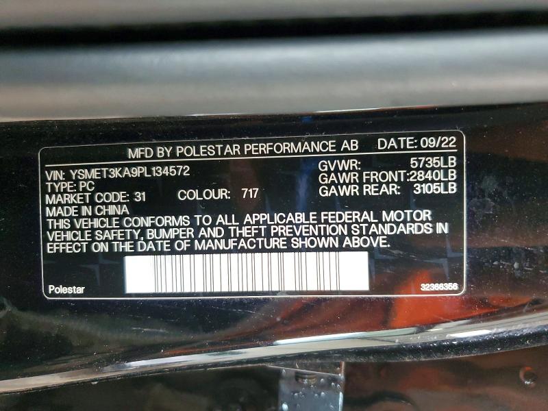 54812026 :رقم المزاد ، YSMET3KA9PL134572 vin ، 2023 Polestar 2 مزاد بيع