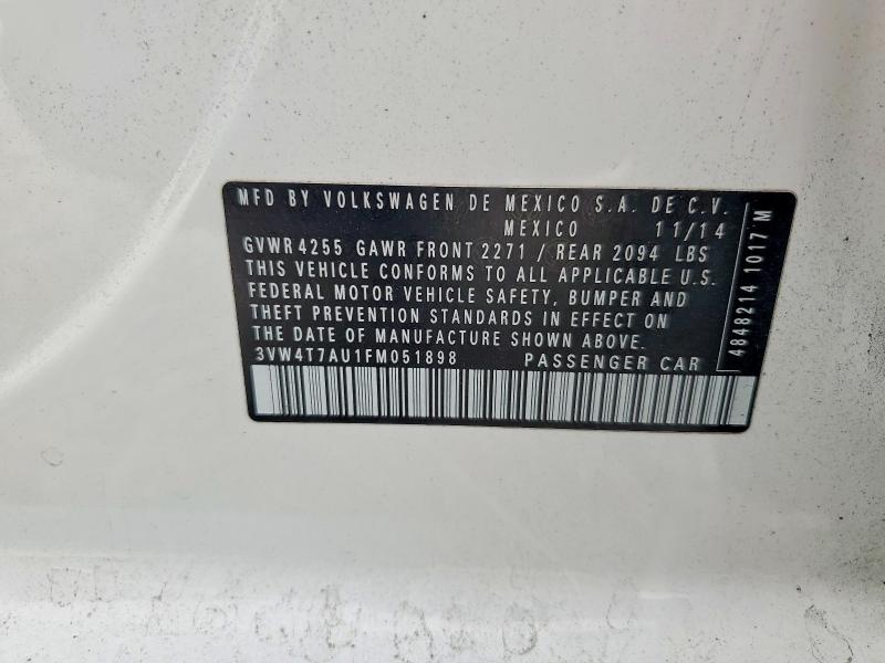 Продажа на аукционе авто 2015 Volkswagen Gti, vin: 3VW4T7AU1FM051898, номер лота: 54295996