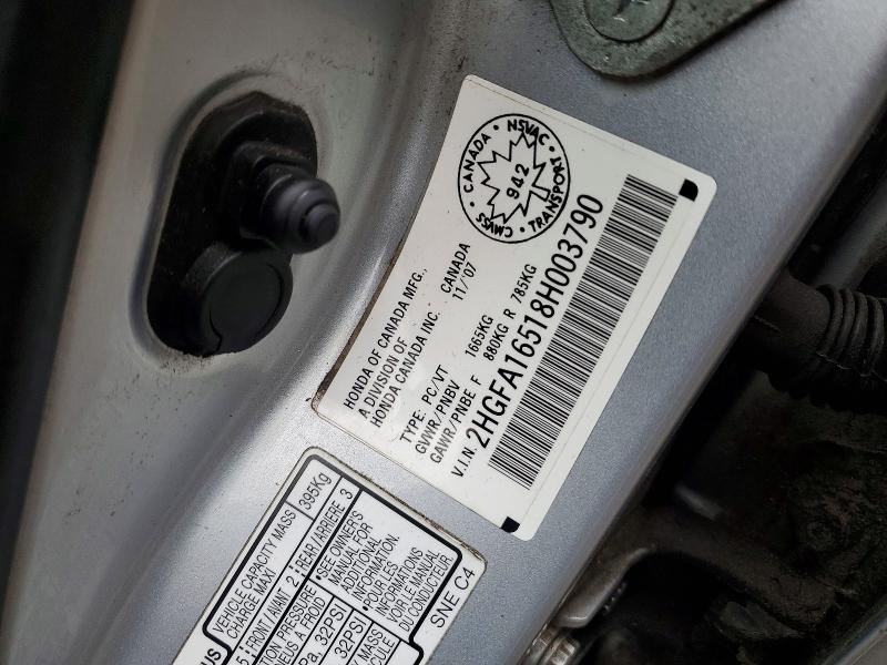 53622946 :رقم المزاد ، 2HGFA16518H003790 vin ، 2008 Honda Civic مزاد بيع