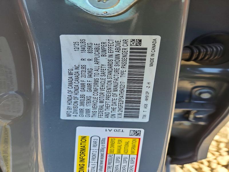 2026 Honda Civic მანქანა იყიდება აუქციონზე, vin: 2HGFE2F54TH543217, აუქციონის ნომერი: 52309946
