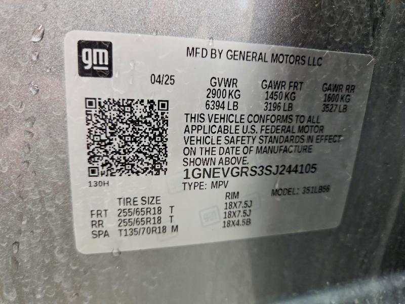 54509616 :رقم المزاد ، 1GNEVGRS3SJ244105 vin ، 2025 Chevrolet Traverse مزاد بيع
