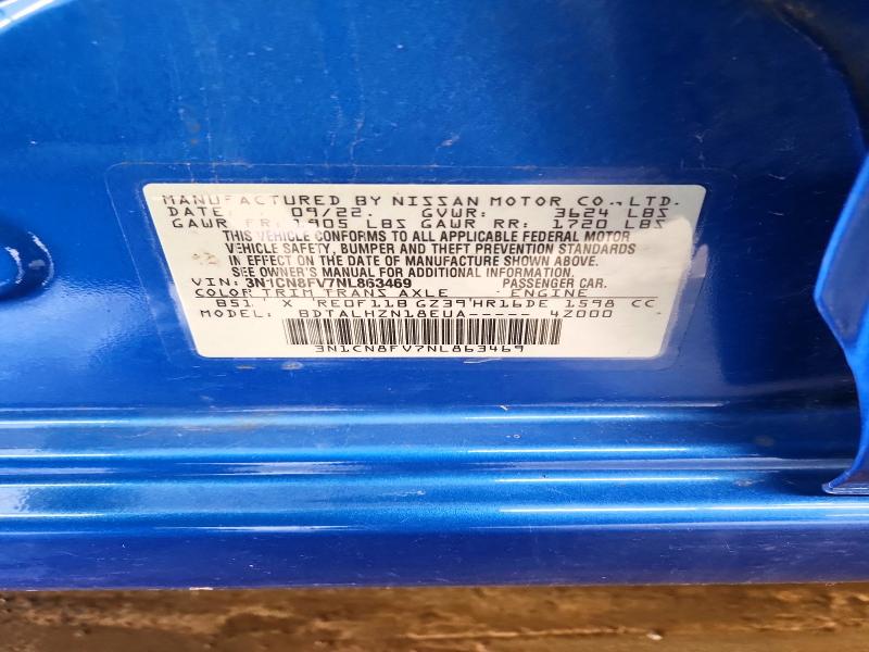 53031636 :رقم المزاد ، 3N1CN8FV7NL863469 vin ، 2022 Nissan Versa مزاد بيع