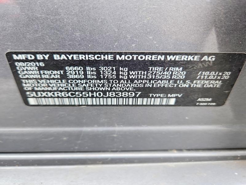 2017 Bmw X5 მანქანა იყიდება აუქციონზე, vin: 5UXKR6C55H0J83897, აუქციონის ნომერი: 51903726