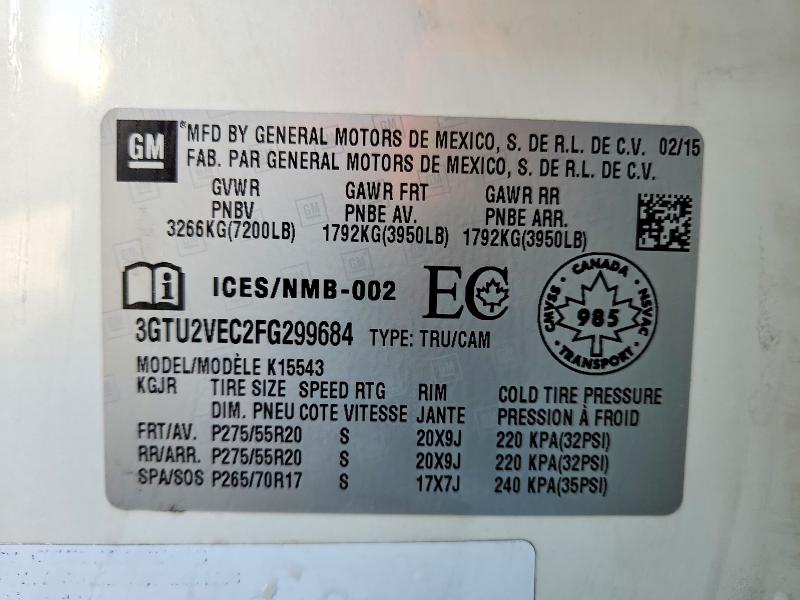Aukcja sprzedaży 2015 Gmc Sierra, vin: 3GTU2VEC2FG299684, numer aukcji: 51904856
