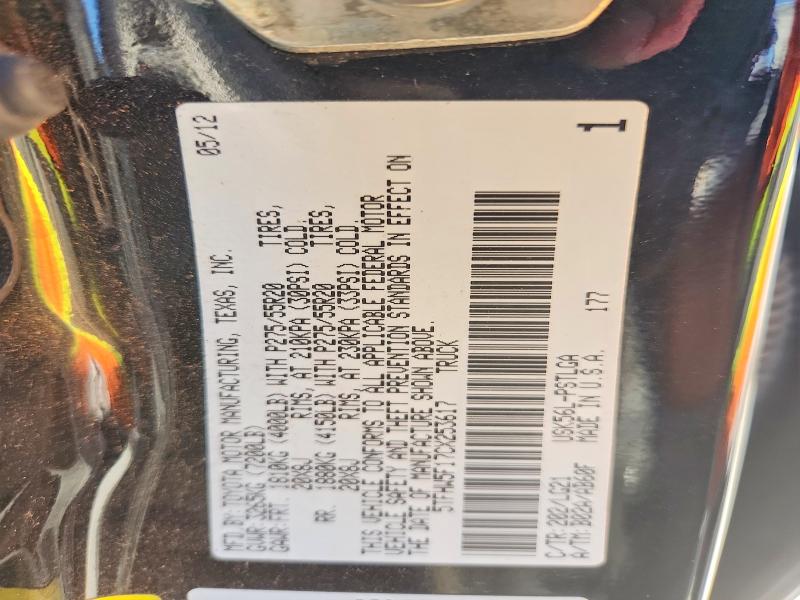 2012 Toyota Tundra მანქანა იყიდება აუქციონზე, vin: 5TFHW5F17CX253617, აუქციონის ნომერი: 52598936