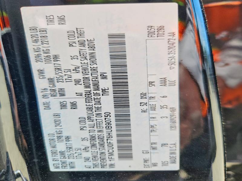 Продаж на аукціоні авто 2017 Ford Escape, vin: 1FMCU0F76HUB90750, номер лоту: 52172126